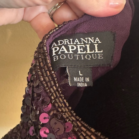 ADRIANNA PAPELL Silk Sequin Purple V Neck Formal Dressy Cocktail Top LG Wedding - Picture 16 of 17